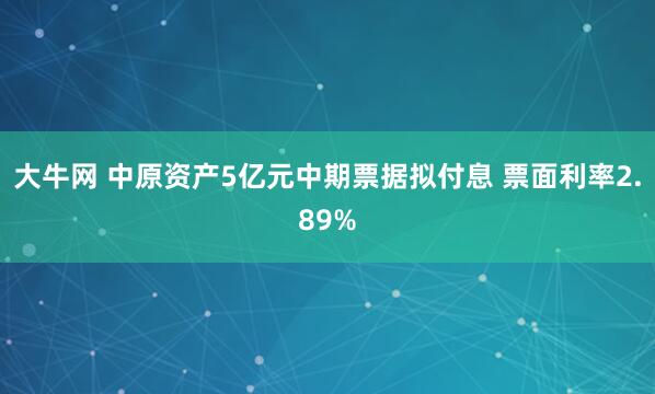 大牛网 中原资产5亿元中期票据拟付息 票面利率2.89%